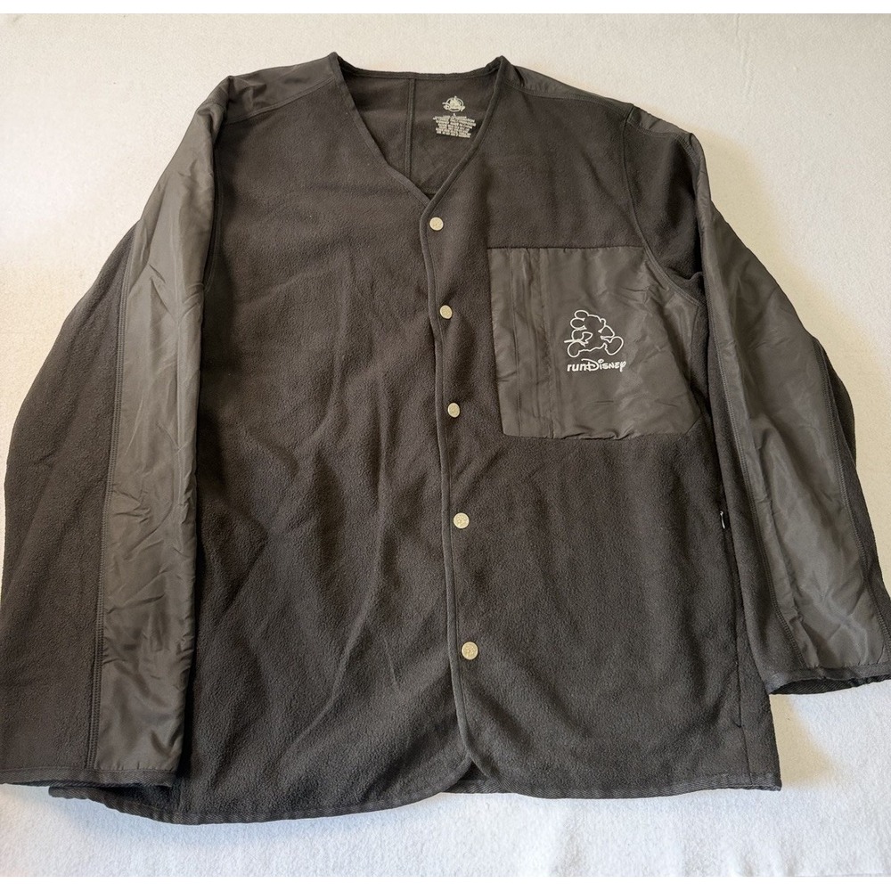Run Disney Black Button Down Jacket L Fleece Disney World Mickey Marathon
